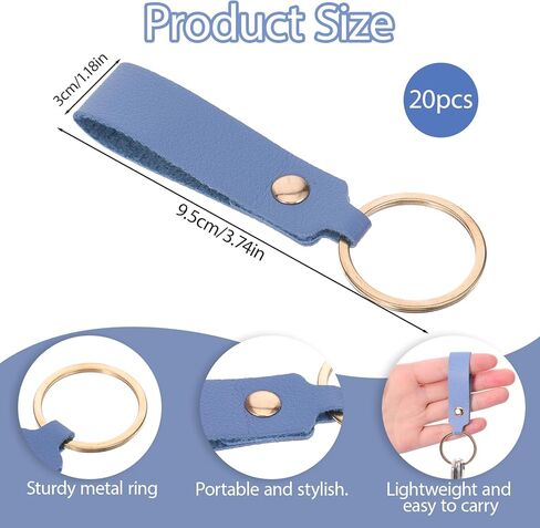 20Pcs PU Leather Keychain Blanks, Rectangular Leather Keychain Blanks with Keychain Rings, Key Fob Kit for DIY Engraving Key Chains Craft in Saudi Arabia