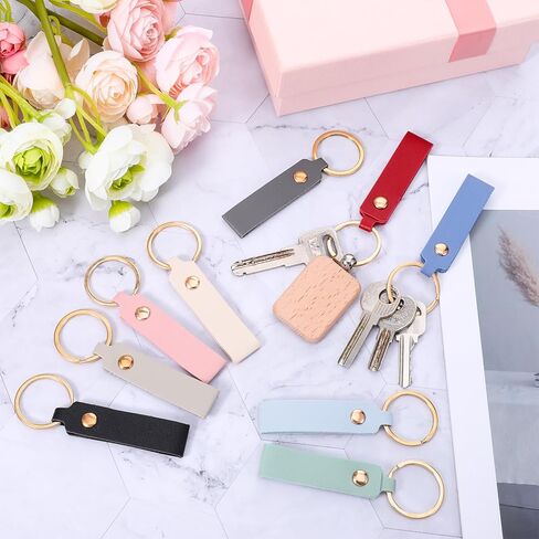 20Pcs PU Leather Keychain Blanks, Rectangular Leather Keychain Blanks with Keychain Rings, Key Fob Kit for DIY Engraving Key Chains Craft in Saudi Arabia