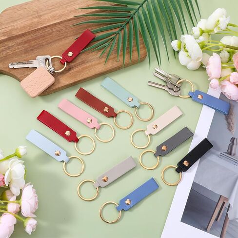 20Pcs PU Leather Keychain Blanks, Rectangular Leather Keychain Blanks with Keychain Rings, Key Fob Kit for DIY Engraving Key Chains Craft in Saudi Arabia