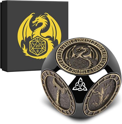 DND Fingertip Spinner Dice, Metal Dice Set with 3D Pattern, Polyhedral Rotating Game Dice, for DND Gifts with Dragon Logo Gift Box, Role Playing Board Game Accessories, Black & Red in Saudi Arabia