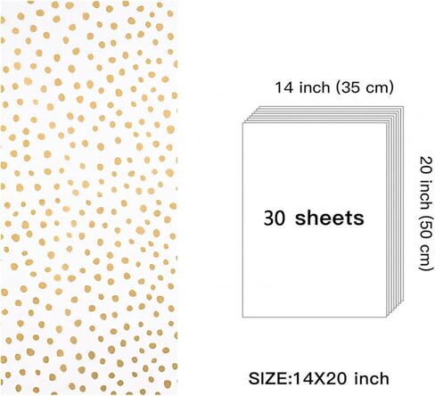 WRAPAHOLIC Polka Dots Wrapping Tissue Paper - 30 Sheets 14 x 20 Inch Gold Print Delicate Polka Dots Tissue Paper Bulk for Birthday, Christmas, Wedding, Baby Shower, Art Craft, Party Favor in Saudi Arabia