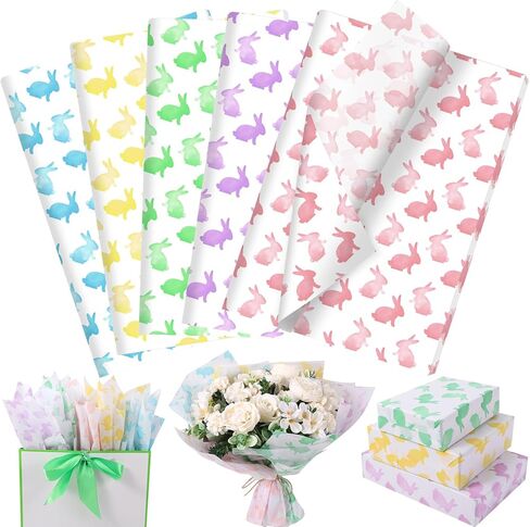 120 Sheets Spring Pastel Rabbits Tissue Paper, 5 Colors Rabbit Patterns Wrapping Paper for Easter DIY Crafts Spring Birthday Baby Shower Party Supplies, 13.8 x 19.7 Inch in Saudi Arabia
