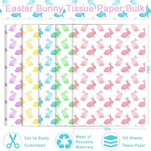 120 Sheets Spring Pastel Rabbits Tissue Paper, 5 Colors Rabbit Patterns Wrapping Paper for Easter DIY Crafts Spring Birthday Baby Shower Party Supplies, 13.8 x 19.7 Inch in Saudi Arabia