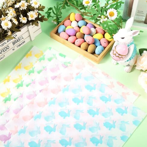 120 Sheets Spring Pastel Rabbits Tissue Paper, 5 Colors Rabbit Patterns Wrapping Paper for Easter DIY Crafts Spring Birthday Baby Shower Party Supplies, 13.8 x 19.7 Inch in Saudi Arabia
