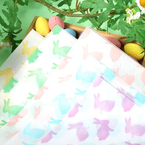 120 Sheets Spring Pastel Rabbits Tissue Paper, 5 Colors Rabbit Patterns Wrapping Paper for Easter DIY Crafts Spring Birthday Baby Shower Party Supplies, 13.8 x 19.7 Inch in Saudi Arabia