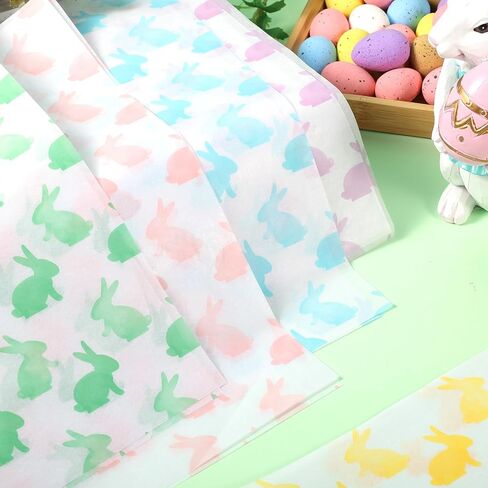 120 Sheets Spring Pastel Rabbits Tissue Paper, 5 Colors Rabbit Patterns Wrapping Paper for Easter DIY Crafts Spring Birthday Baby Shower Party Supplies, 13.8 x 19.7 Inch in Saudi Arabia