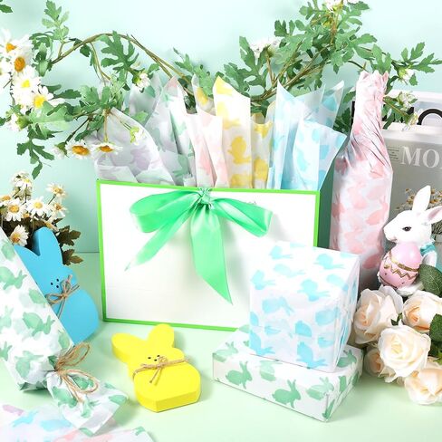 120 Sheets Spring Pastel Rabbits Tissue Paper, 5 Colors Rabbit Patterns Wrapping Paper for Easter DIY Crafts Spring Birthday Baby Shower Party Supplies, 13.8 x 19.7 Inch in Saudi Arabia
