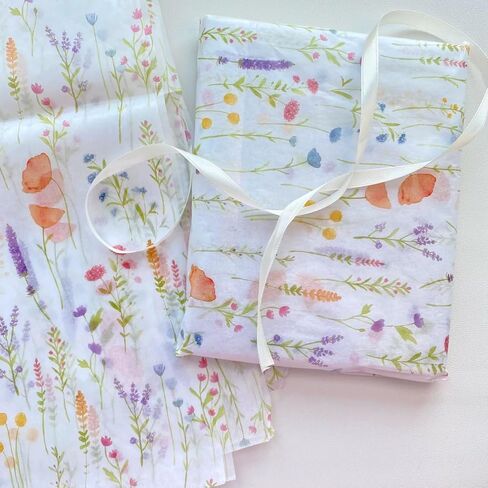 DNUZEWR 50 ورقة مناديل تغليف هدايا الزهور مقاس 20 × 14 بوصة مناديل ورقية زهرية لحقيبة الهدايا، والحرف الفنية، وحفلات الزفاف، وأعياد الميلاد، وديكور حمام الطفل in Kuwait