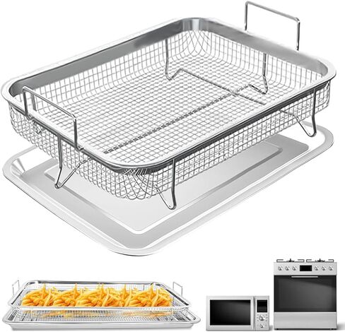 Air Fryer Basket for Oven,2 Pieces 12.2'' * 8.74'' Non-stick Stainless Steel Mesh Grill Basket Air Fryer Baking Accessories Rack Roasting Basket for Convection Oven with Air Fryer, Dishwasher Safe in Saudi Arabia