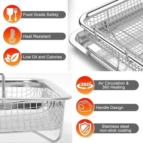 Air Fryer Basket for Oven,2 Pieces 12.2'' * 8.74'' Non-stick Stainless Steel Mesh Grill Basket Air Fryer Baking Accessories Rack Roasting Basket for Convection Oven with Air Fryer, Dishwasher Safe in Saudi Arabia
