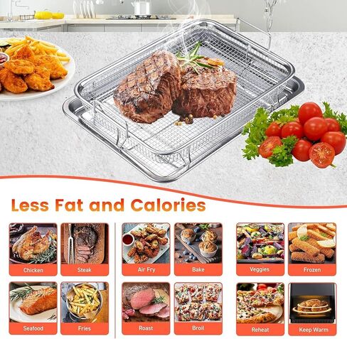 Air Fryer Basket for Oven,2 Pieces 12.2'' * 8.74'' Non-stick Stainless Steel Mesh Grill Basket Air Fryer Baking Accessories Rack Roasting Basket for Convection Oven with Air Fryer, Dishwasher Safe in Saudi Arabia