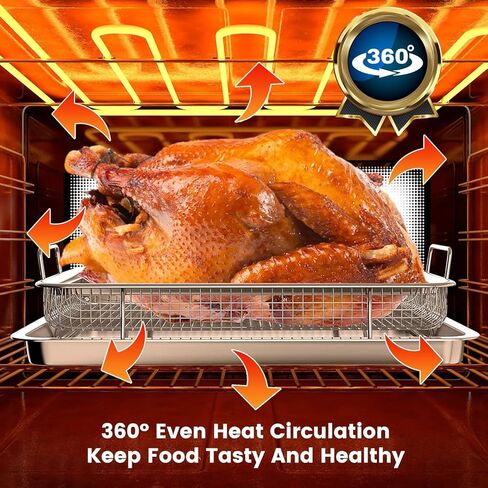 Air Fryer Basket for Oven,2 Pieces 12.2'' * 8.74'' Non-stick Stainless Steel Mesh Grill Basket Air Fryer Baking Accessories Rack Roasting Basket for Convection Oven with Air Fryer, Dishwasher Safe in Saudi Arabia