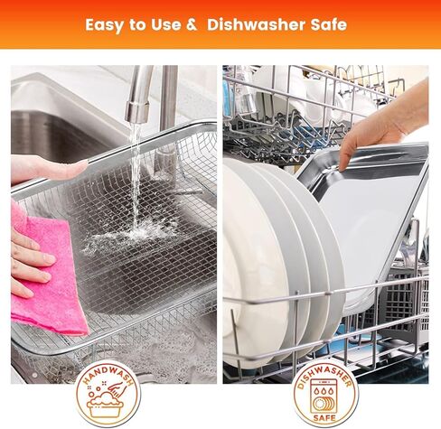 Air Fryer Basket for Oven,2 Pieces 12.2'' * 8.74'' Non-stick Stainless Steel Mesh Grill Basket Air Fryer Baking Accessories Rack Roasting Basket for Convection Oven with Air Fryer, Dishwasher Safe in Saudi Arabia