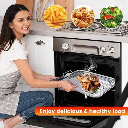 Air Fryer Basket for Oven,2 Pieces 12.2'' * 8.74'' Non-stick Stainless Steel Mesh Grill Basket Air Fryer Baking Accessories Rack Roasting Basket for Convection Oven with Air Fryer, Dishwasher Safe in Saudi Arabia