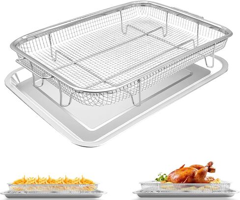 Air Fryer Basket for Oven,2 Pieces 12.2'' * 8.74'' Non-stick Stainless Steel Mesh Grill Basket Air Fryer Baking Accessories Rack Roasting Basket for Convection Oven with Air Fryer, Dishwasher Safe in Saudi Arabia