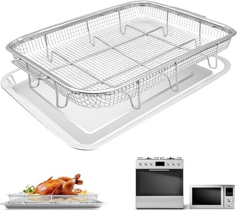 Air Fryer Basket for Oven,2 Pieces 12.2'' * 8.74'' Non-stick Stainless Steel Mesh Grill Basket Air Fryer Baking Accessories Rack Roasting Basket for Convection Oven with Air Fryer, Dishwasher Safe in Saudi Arabia