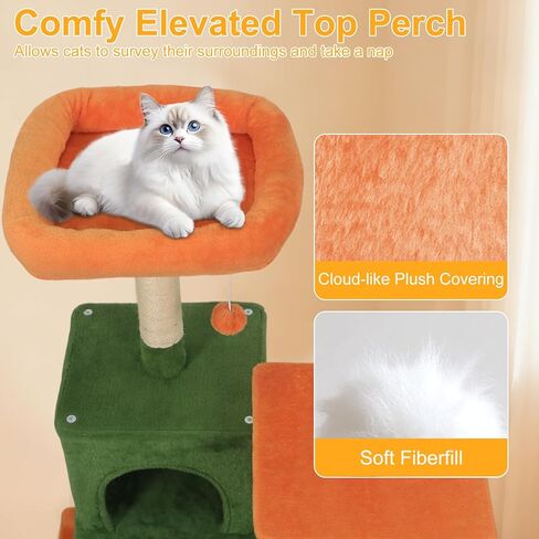 DORTALA Cat Tree for Indoor Cats, 58" Tall Cat Tower with Top Perch, Condo, Hammock, Sisal Scratching Posts, 3 Dangling Balls, Platforms, Multi-level Pet Climbing Furniture Playground (Green & Orange) in Saudi Arabia