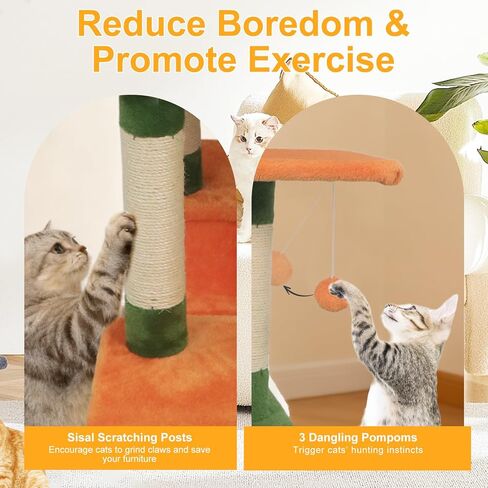 DORTALA Cat Tree for Indoor Cats, 58" Tall Cat Tower with Top Perch, Condo, Hammock, Sisal Scratching Posts, 3 Dangling Balls, Platforms, Multi-level Pet Climbing Furniture Playground (Green & Orange) in Saudi Arabia