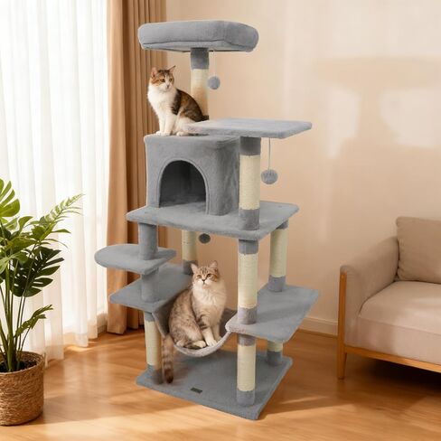 DORTALA Cat Tree for Indoor Cats, 58" Tall Cat Tower with Top Perch, Condo, Hammock, Sisal Scratching Posts, 3 Dangling Balls, Platforms, Multi-level Pet Climbing Furniture Playground (Green & Orange) in Saudi Arabia