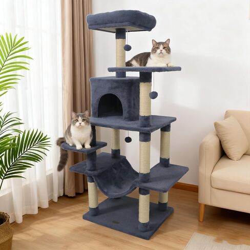 DORTALA Cat Tree for Indoor Cats, 58" Tall Cat Tower with Top Perch, Condo, Hammock, Sisal Scratching Posts, 3 Dangling Balls, Platforms, Multi-level Pet Climbing Furniture Playground (Green & Orange) in Saudi Arabia