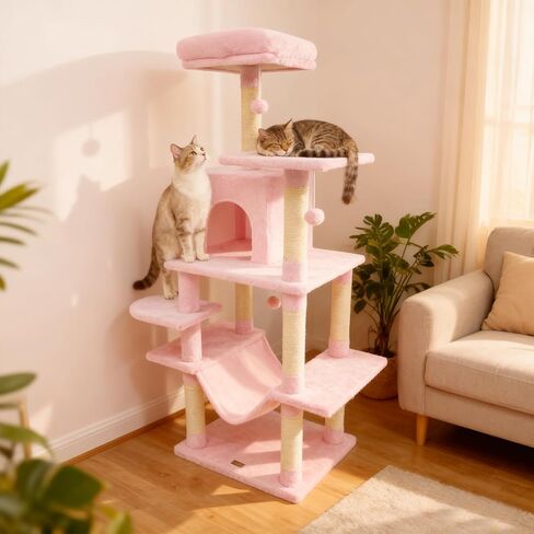 DORTALA Cat Tree for Indoor Cats, 58" Tall Cat Tower with Top Perch, Condo, Hammock, Sisal Scratching Posts, 3 Dangling Balls, Platforms, Multi-level Pet Climbing Furniture Playground (Green & Orange) in Saudi Arabia