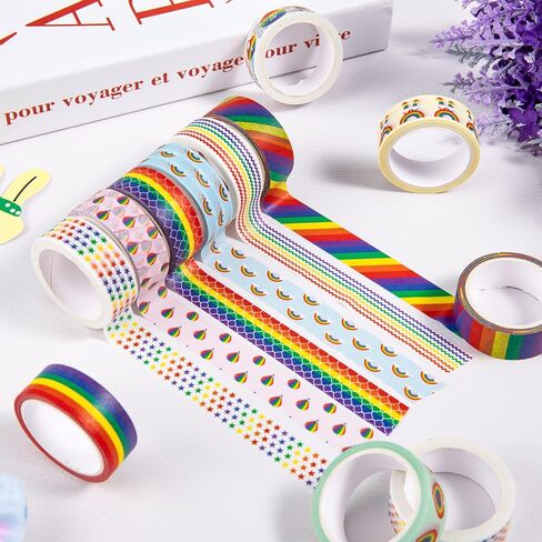 Whaline 12 Rolls Rainbow Washi Tape Gay Pride Day Washi Masking Tape Colorful Heart Love Decorative Paper Stickers for Birthday Gay Pride Day Scrapbook Gift Wrapping DIY Art Crafts in Saudi Arabia