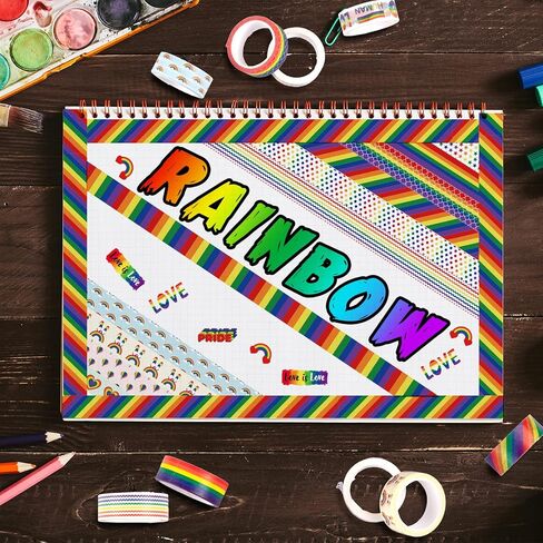 Whaline 12 Rolls Rainbow Washi Tape Gay Pride Day Washi Masking Tape Colorful Heart Love Decorative Paper Stickers for Birthday Gay Pride Day Scrapbook Gift Wrapping DIY Art Crafts in Saudi Arabia