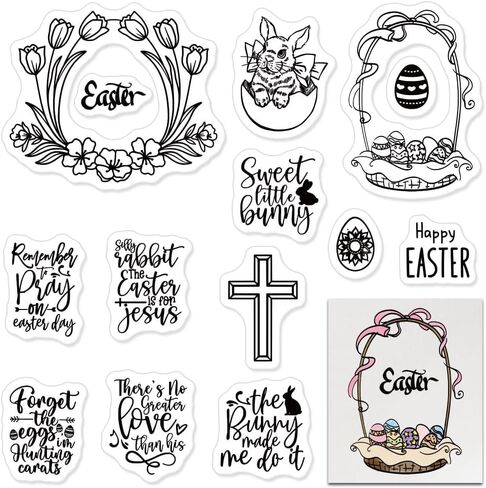 Easter Flowers Cross Eggs Clear Stamps for Card Making Decoration and Scrapbooking Supplies, Blessing Words Transparent Rubber Seal Stamps with Sentiment for Paper Card Photo Album Crafting Supplies in Saudi Arabia