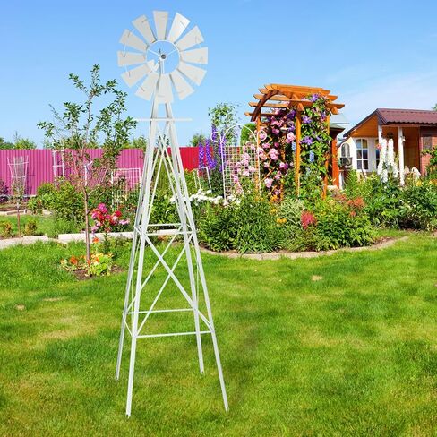 Metal Windmill for Garden Yard Decor, 8ft Tall Windmill Pinwheels Outdoor with Spinning Blades, Weather Vanes Lawn Ornaments, Weather-Resistant, Grey in Saudi Arabia