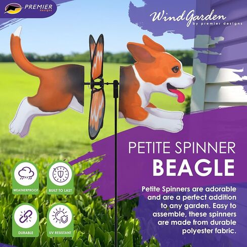 Premier Kites Petite Spinner Beagle – Whimsical Wind Spinner for Yard & Garden, Durable Weather-Resistant Fabric, Easy to Assemble, Outdoor Decor for Patios, Lawns, & Fairy Lovers in Saudi Arabia