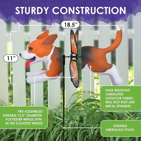Premier Kites Petite Spinner Beagle – Whimsical Wind Spinner for Yard & Garden, Durable Weather-Resistant Fabric, Easy to Assemble, Outdoor Decor for Patios, Lawns, & Fairy Lovers in Saudi Arabia