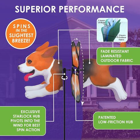 Premier Kites Petite Spinner Beagle – Whimsical Wind Spinner for Yard & Garden, Durable Weather-Resistant Fabric, Easy to Assemble, Outdoor Decor for Patios, Lawns, & Fairy Lovers in Saudi Arabia