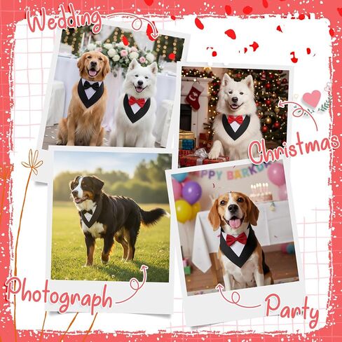 4 Pcs Valentine Formal Dog Tuxedo Sets with Bowtie Wedding Dog Bandana Collar with Nylon Leash Wedding Outfit Suit Adjustable Pet Party Costumes for Birthday(Black,Red,Large:21"-24.5") in Saudi Arabia
