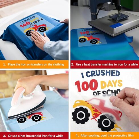 Glenmal 6 Sets DIY 100th Day of School Iron on Decals, Craft Kit with Patches Pompoms Buttons Gem Stickers Realistic Insects Popcorn Clown Heat Transfer Stickers for School Party DIY Clothing Bag in Saudi Arabia