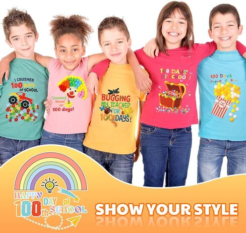 Glenmal 6 Sets DIY 100th Day of School Iron on Decals, Craft Kit with Patches Pompoms Buttons Gem Stickers Realistic Insects Popcorn Clown Heat Transfer Stickers for School Party DIY Clothing Bag in Saudi Arabia