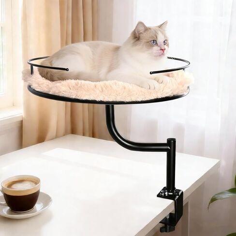 Cat Desk Bed - 360° Rotating & Adjustable Desk Cat Bed Attachment for Small Workspace, Supports 45 lbs, Washable Soft Thick Fur Mat, Large Kitten Nest Furniture for Office Desk Game Table in Saudi Arabia