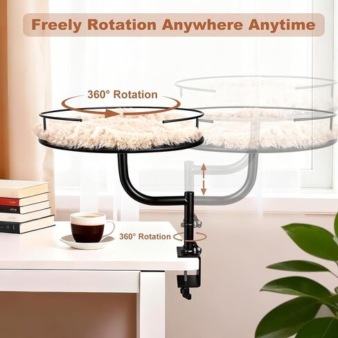 Cat Desk Bed - 360° Rotating & Adjustable Desk Cat Bed Attachment for Small Workspace, Supports 45 lbs, Washable Soft Thick Fur Mat, Large Kitten Nest Furniture for Office Desk Game Table in Saudi Arabia