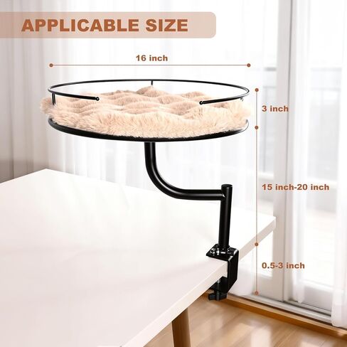 Cat Desk Bed - 360° Rotating & Adjustable Desk Cat Bed Attachment for Small Workspace, Supports 45 lbs, Washable Soft Thick Fur Mat, Large Kitten Nest Furniture for Office Desk Game Table in Saudi Arabia