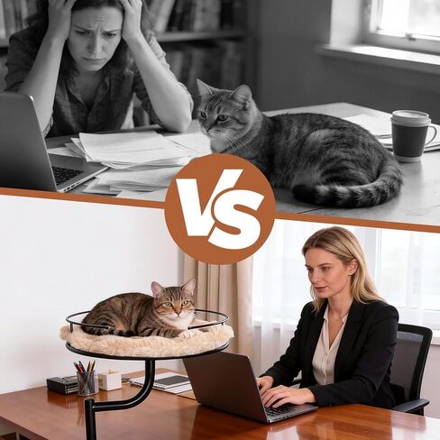 Cat Desk Bed - 360° Rotating & Adjustable Desk Cat Bed Attachment for Small Workspace, Supports 45 lbs, Washable Soft Thick Fur Mat, Large Kitten Nest Furniture for Office Desk Game Table in Saudi Arabia