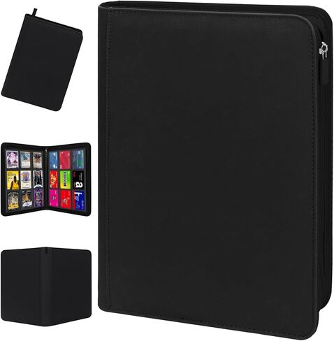 Premium Trading Card Storage Album,9 Pocket 40 Side Pages, 360 Cards,Black Zipper Binder for Collectible Games, Sports Card Organization&Protection (Black) in Saudi Arabia