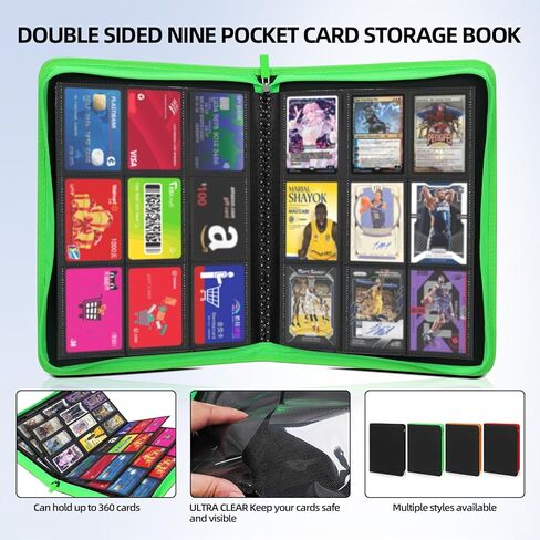 Premium Trading Card Storage Album,9 Pocket 40 Side Pages, 360 Cards,Black Zipper Binder for Collectible Games, Sports Card Organization&Protection (Black) in Saudi Arabia