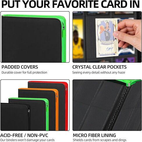 Premium Trading Card Storage Album,9 Pocket 40 Side Pages, 360 Cards,Black Zipper Binder for Collectible Games, Sports Card Organization&Protection (Black) in Saudi Arabia