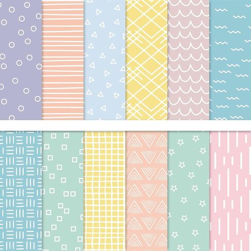 Whaline 60 ورقة باستيل خربش نمط ورقة شريطية موجة نجمة مزدوجة من جانب سجل القصاصات ورقة التخصص لفصل الربيع DIY الحرف اليدوية صنع بطاقة، 5.5 × 8.3 بوصة in Kuwait