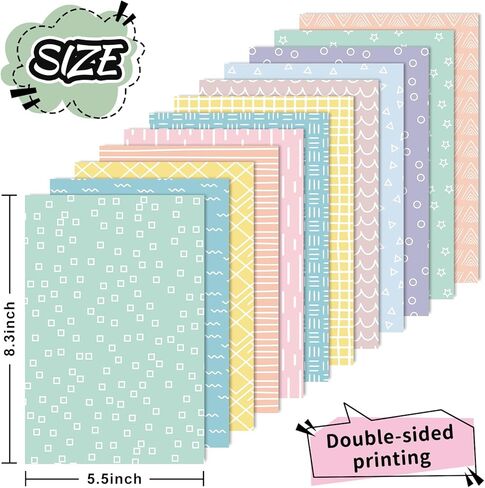 Whaline 60 ورقة باستيل خربش نمط ورقة شريطية موجة نجمة مزدوجة من جانب سجل القصاصات ورقة التخصص لفصل الربيع DIY الحرف اليدوية صنع بطاقة، 5.5 × 8.3 بوصة in Kuwait