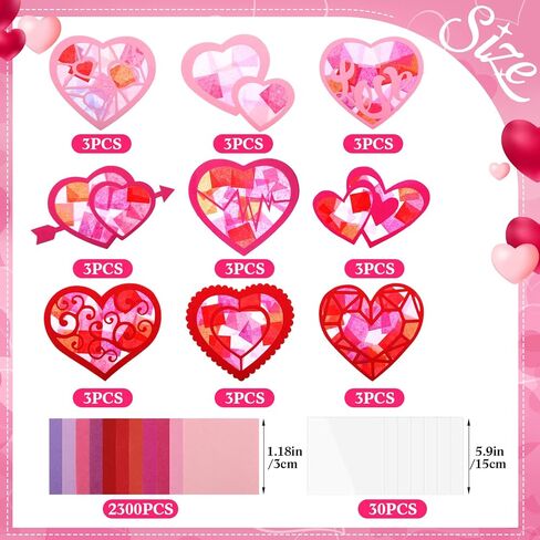 Zonon 27 جهاز كمبيوتر شخصى عيد الحب قلوب Suncatchers الحرفية مجموعات DIY القلب الزجاج الملون تأثير المناديل الورقية السائبة لديكور النافذة زخرفة الربيع حزب تفضل الأنشطة الفنية المنزلية in Kuwait