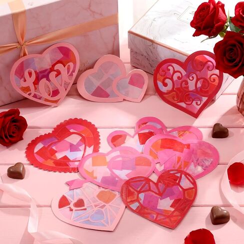 Zonon 27 جهاز كمبيوتر شخصى عيد الحب قلوب Suncatchers الحرفية مجموعات DIY القلب الزجاج الملون تأثير المناديل الورقية السائبة لديكور النافذة زخرفة الربيع حزب تفضل الأنشطة الفنية المنزلية in Kuwait