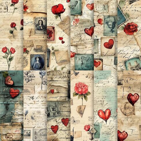 24 Sheets Valentine's Day Scrapbook Paper, Retro Heart Floral Decorative Craft Paper Folded Flat for Valentine Card Making Wedding Party Photo Album Decor, 12'' x 12'' in Saudi Arabia