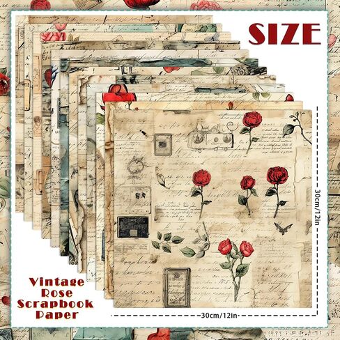 24 Sheets Valentine's Day Scrapbook Paper, Retro Heart Floral Decorative Craft Paper Folded Flat for Valentine Card Making Wedding Party Photo Album Decor, 12'' x 12'' in Saudi Arabia