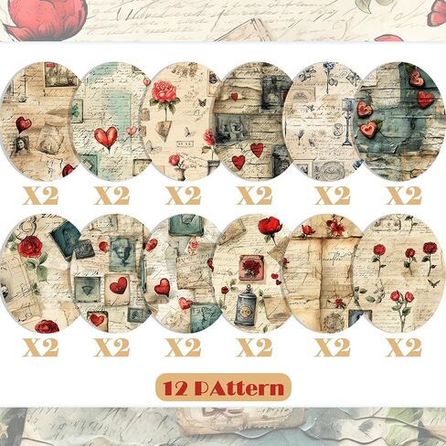 24 Sheets Valentine's Day Scrapbook Paper, Retro Heart Floral Decorative Craft Paper Folded Flat for Valentine Card Making Wedding Party Photo Album Decor, 12'' x 12'' in Saudi Arabia