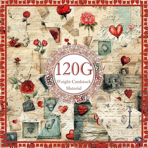 24 Sheets Valentine's Day Scrapbook Paper, Retro Heart Floral Decorative Craft Paper Folded Flat for Valentine Card Making Wedding Party Photo Album Decor, 12'' x 12'' in Saudi Arabia